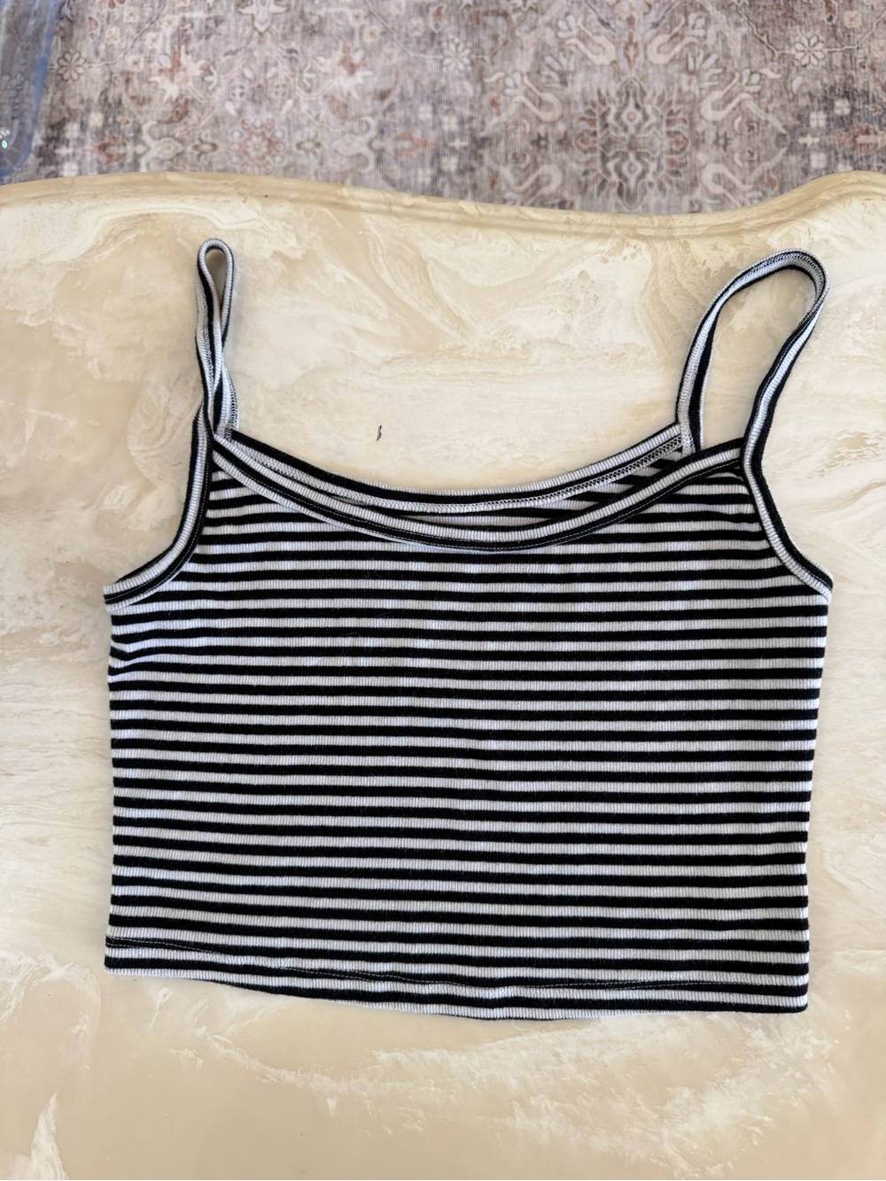 Aeropostale Black White Striped Cropped Cami Tank Top M